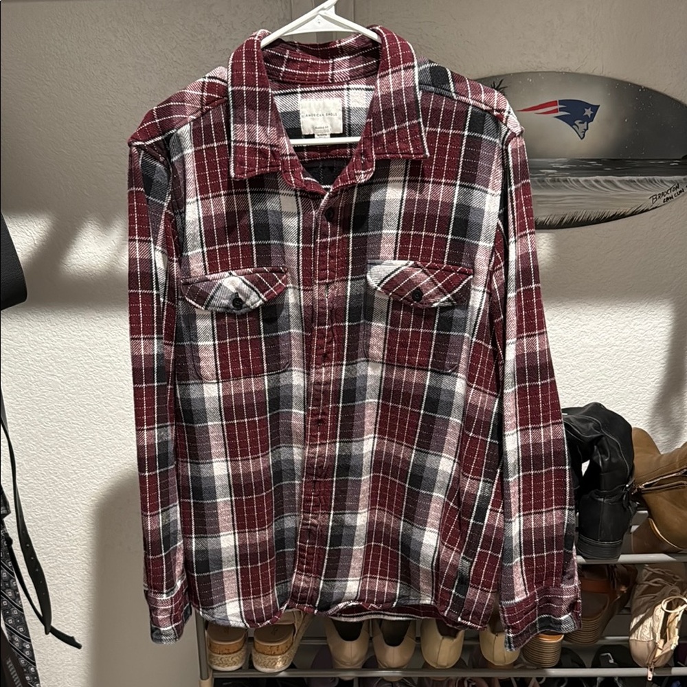 American Eagle Plaid Men's Shirt in Red and Black